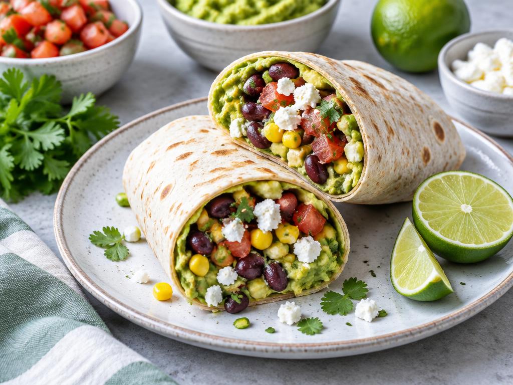 Wraps med bønner, majs, avocado og feta