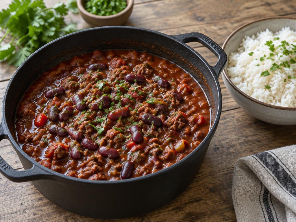 Chili con carne med kidneybønner og ris