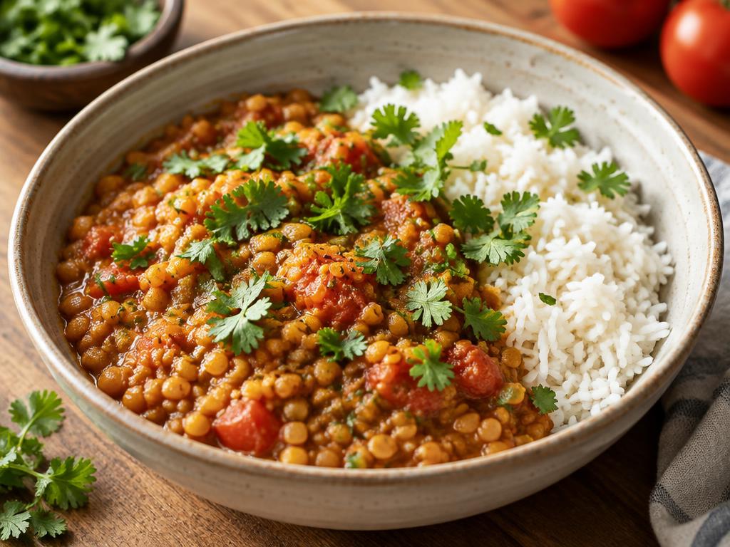 Rød dahl med linser og ris