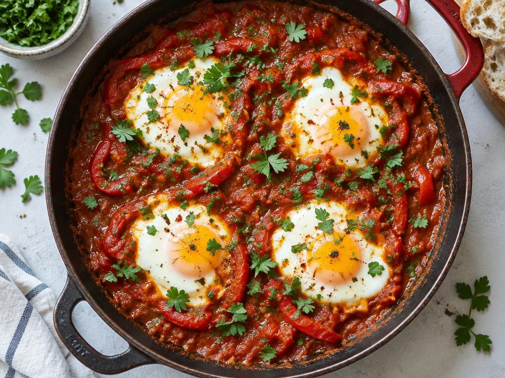 Shakshuka med æg i tomatsovs